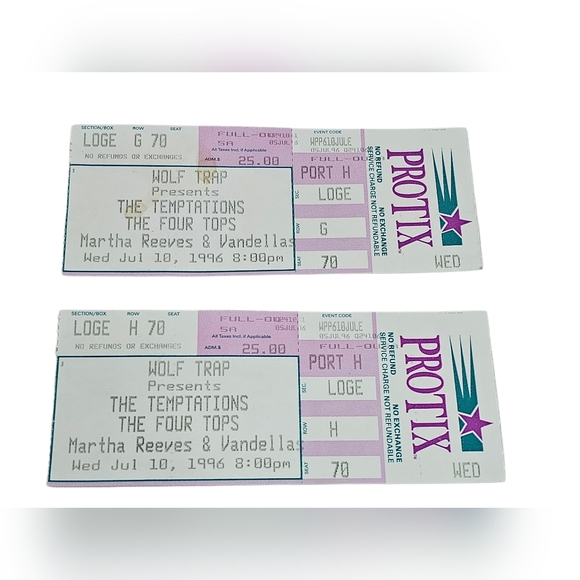 The Temptations Four Tops Martha Reeves & Vandellas Concert Ticket Stub 1996 (2) - Picture 1 of 2